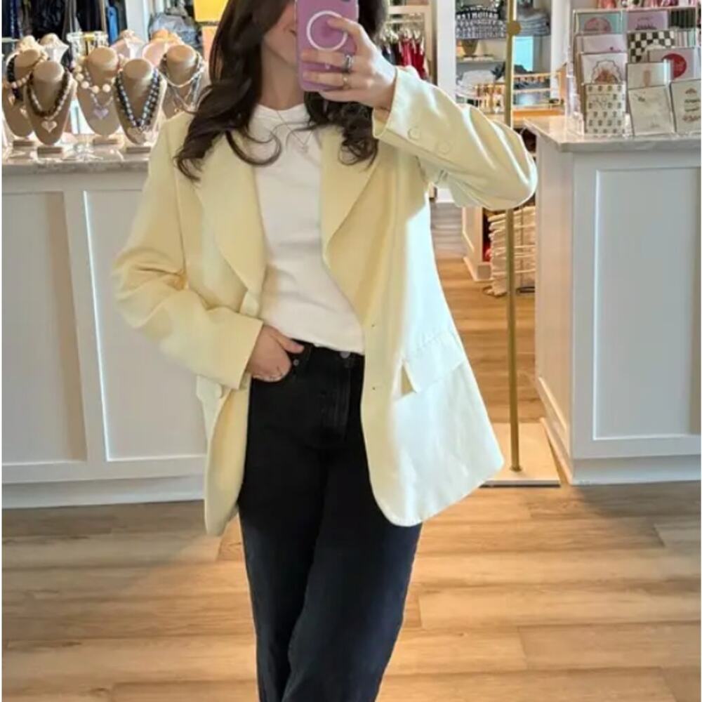 Favorite Daughter Butter Yellow Oversize Blazer SMALL Work Suiting Designer $400 - Picture 10 of 14